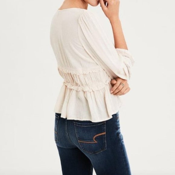 American Eagle Ivory BOHO Lace Peasant Top - Size S - Picture 2 of 10